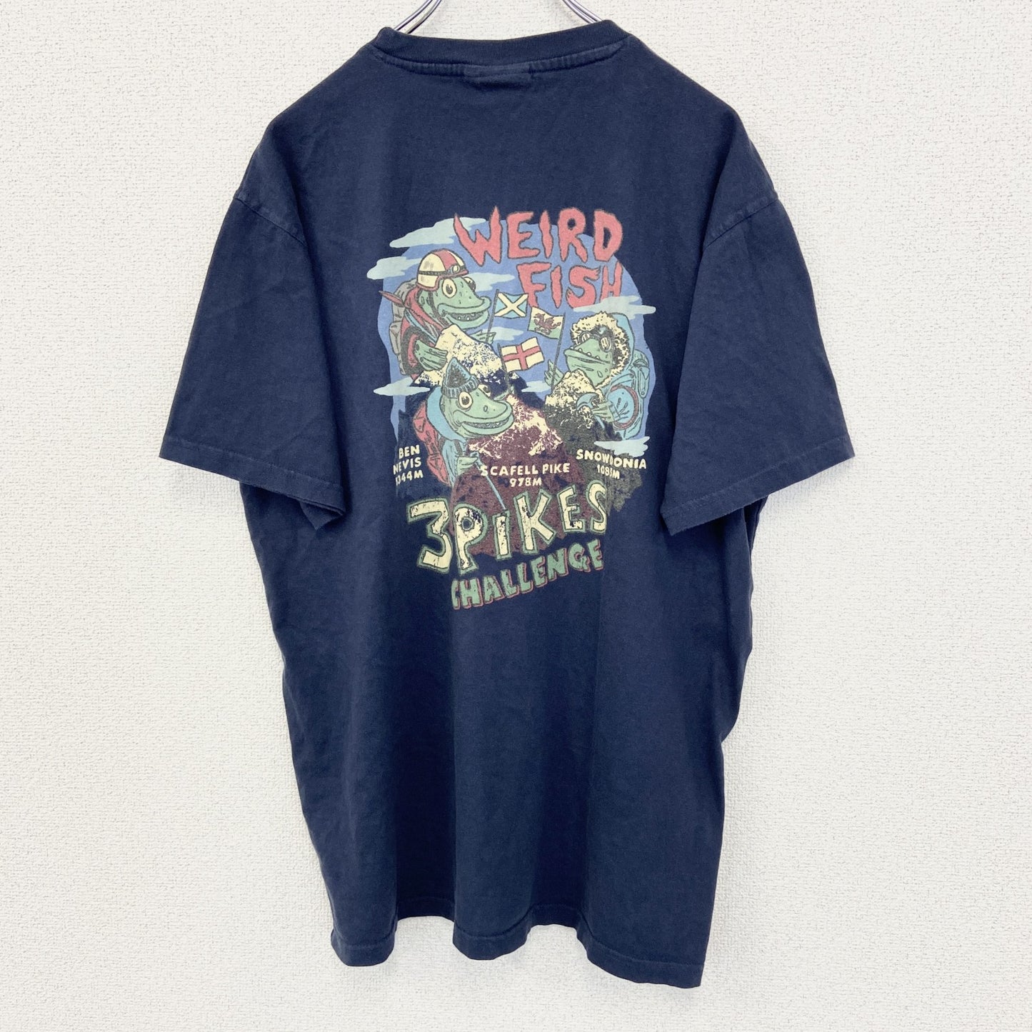 古着 used　weird fish　半袖プリントデザインTシャツ　３PIKES　CALLENGE　クルーネック　黒　Lサイズ