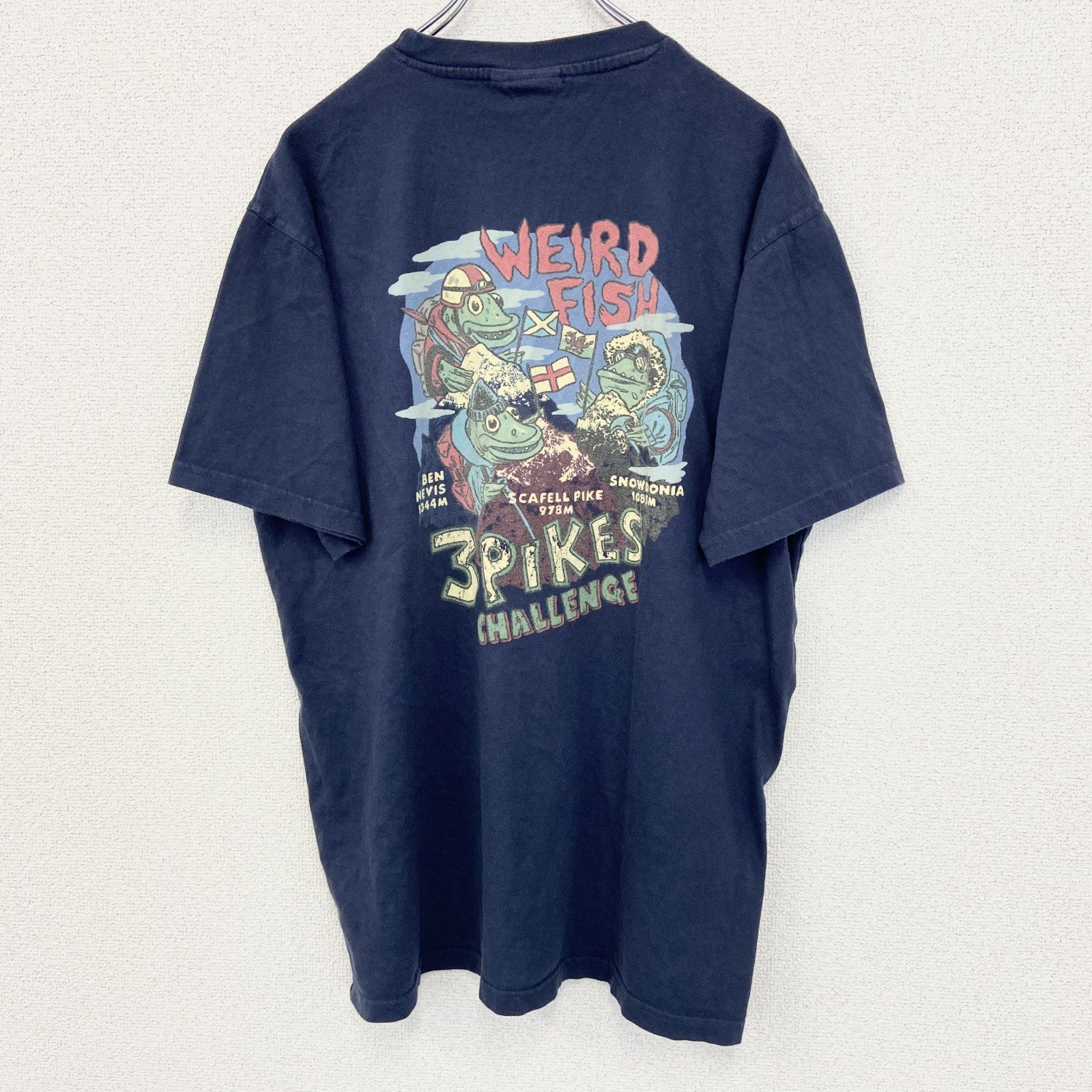 古着 used　weird fish　半袖プリントデザインTシャツ　３PIKES　CALLENGE　クルーネック　黒　Lサイズ