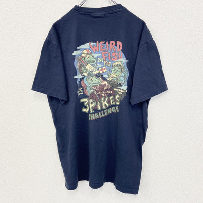 古着 used　weird fish　半袖プリントデザインTシャツ　３PIKES　CALLENGE　クルーネック　黒　Lサイズ