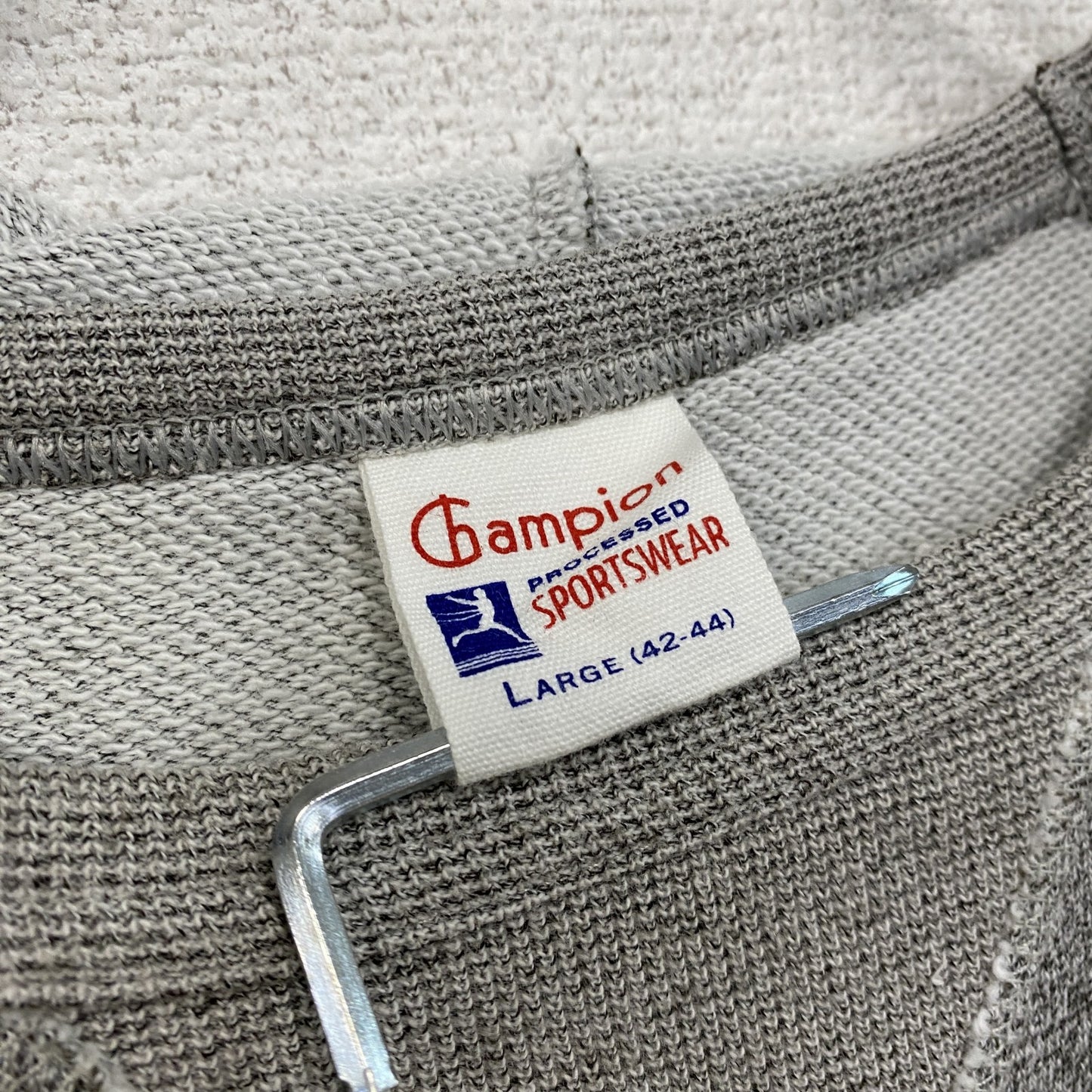 Champion　チャンピオン　ランタグ　後付けスウェットパーカー/フーディー　前V　灰色　グレー　Lサイズ