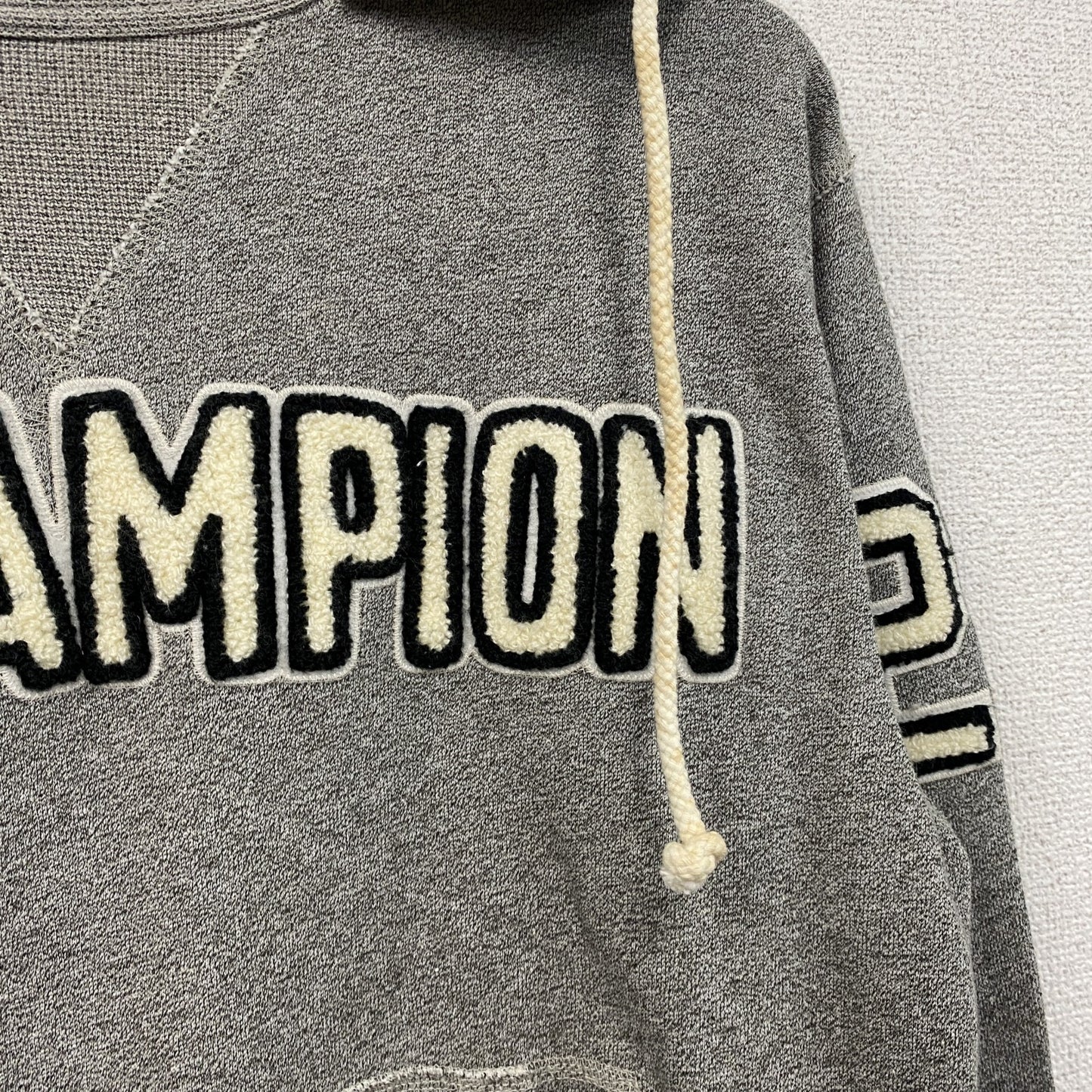 Champion　チャンピオン　ランタグ　後付けスウェットパーカー/フーディー　前V　灰色　グレー　Lサイズ