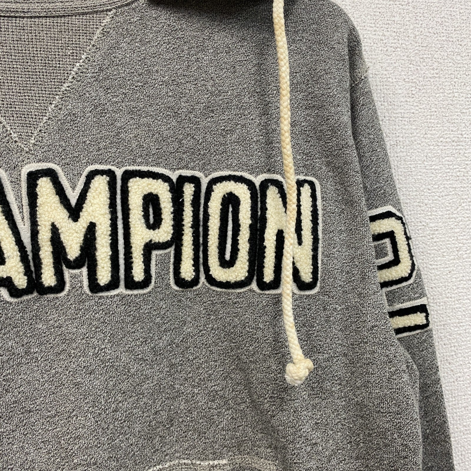 Champion　チャンピオン　ランタグ　後付けスウェットパーカー/フーディー　前V　灰色　グレー　Lサイズ