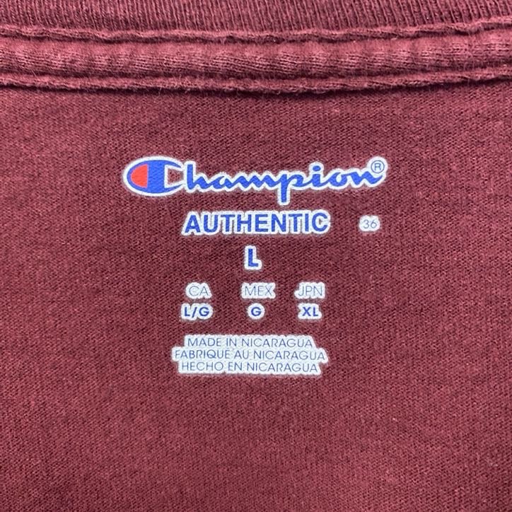 古着　used　champion　チャンピオン　長袖プリントTシャツ　ジョン・タイラー　コミュニティカレッジ　レッド　赤　Lサイズ