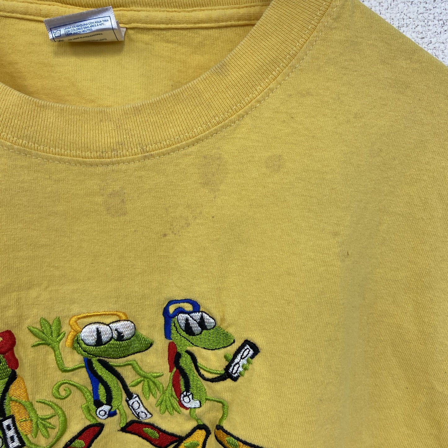 古着 used　YAZBEK　半袖刺デザインTシャツ　ビッグT　Cozumel　メキシコ　クルーネック　黄色　2XLサイズ