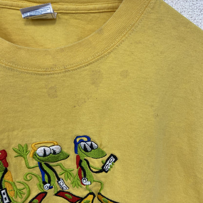 古着 used　YAZBEK　半袖刺デザインTシャツ　ビッグT　Cozumel　メキシコ　クルーネック　黄色　2XLサイズ