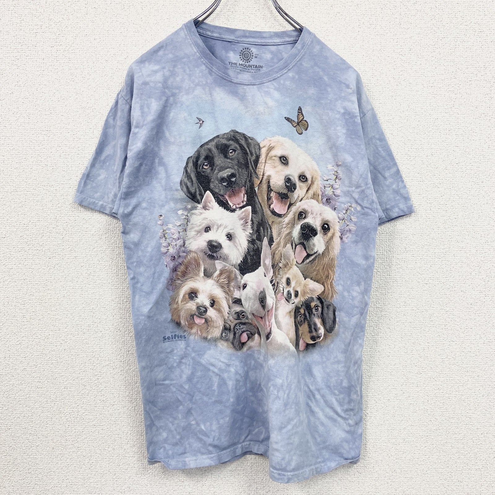 THE MOUNTAIN　ザマウンテン　半袖プリントTシャツ　アニマルT　タイダイ　水色　ライトブルー　XL
