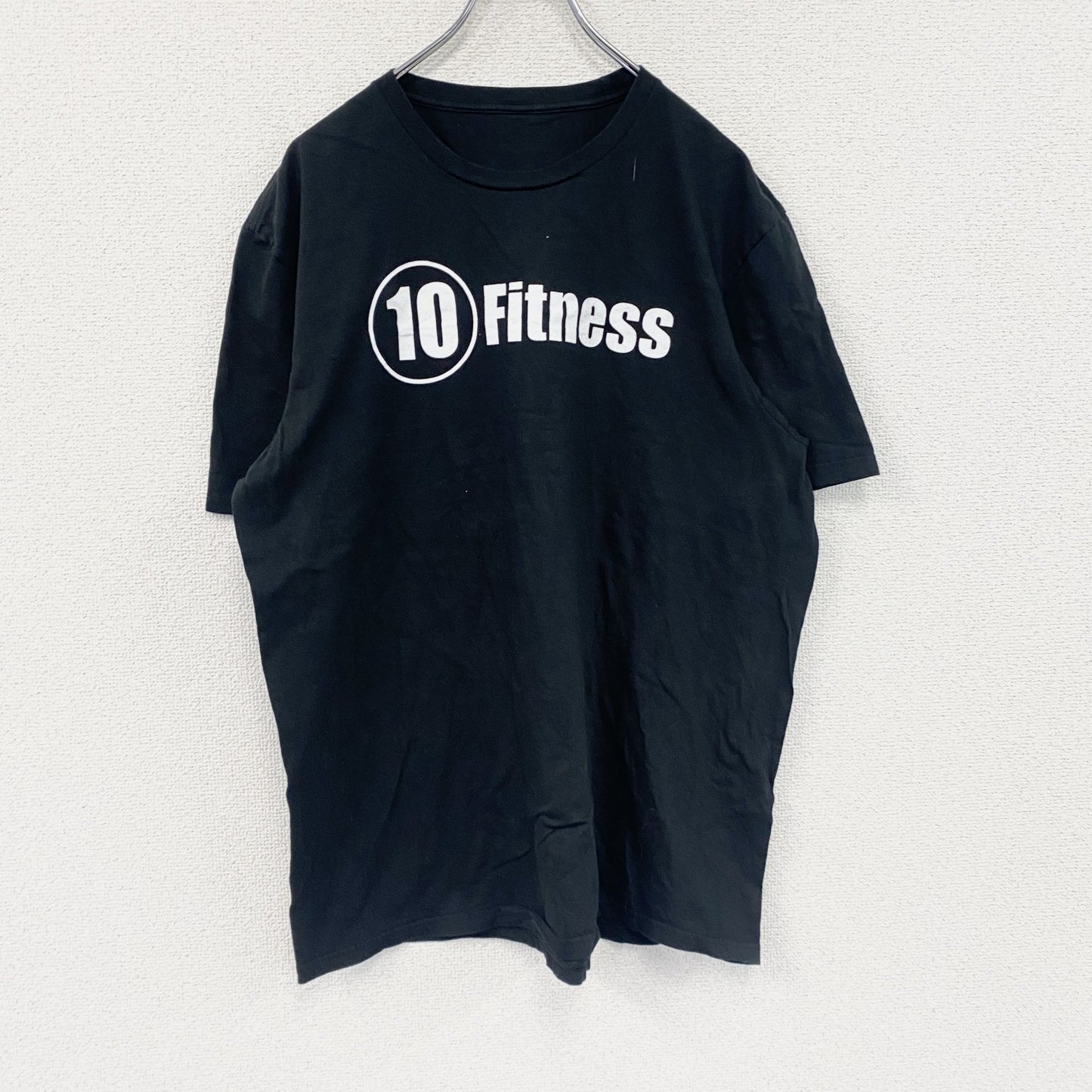 10Fitness　半袖プリント企業Tシャツ　ジムT　デカロゴ　クルーネック　黒　ブラック