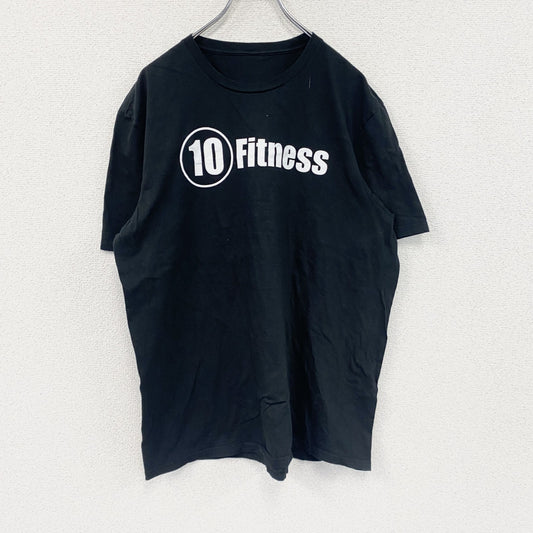 10Fitness　半袖プリント企業Tシャツ　ジムT　デカロゴ　クルーネック　黒　ブラック