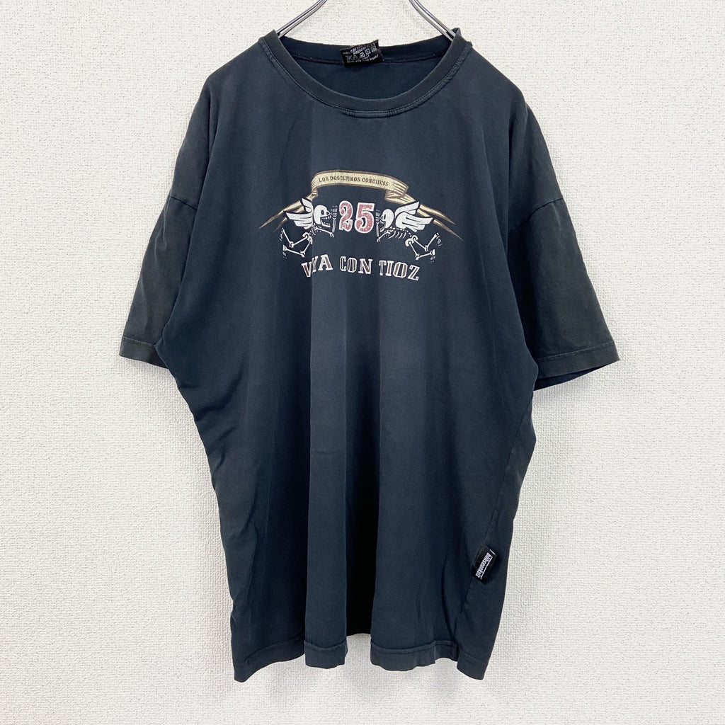 ～00s　bo　半袖プリントTシャツ　ヴィンテージ　シングルステッチ　スカル　黒　ブラック　XLサイズ