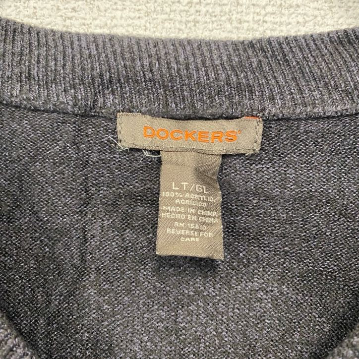 古着　used　DOCKERS　ドッカーズ　ベスト　ニット　ノースリーブ　無地　ノームコア　レトロデザイン　グレー　Lサイズ