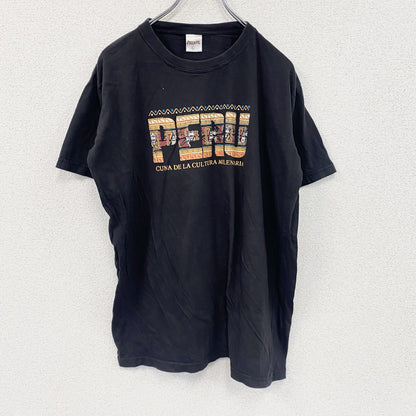 MiLKO’S　半袖プリントスーベニアTシャツ　ノルディック柄　クルーネック　黒　ブラック　Lサイズ