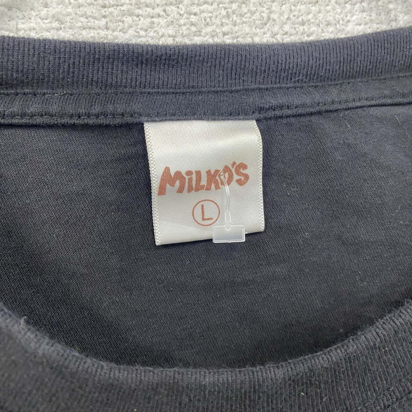 MiLKO’S　半袖プリントスーベニアTシャツ　ノルディック柄　クルーネック　黒　ブラック　Lサイズ