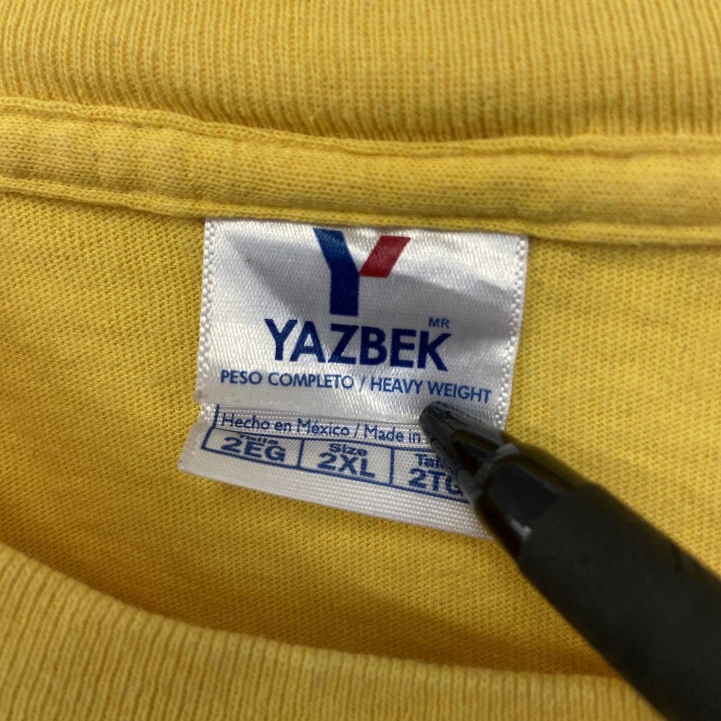 古着 used　YAZBEK　半袖刺デザインTシャツ　ビッグT　Cozumel　メキシコ　クルーネック　黄色　2XLサイズ