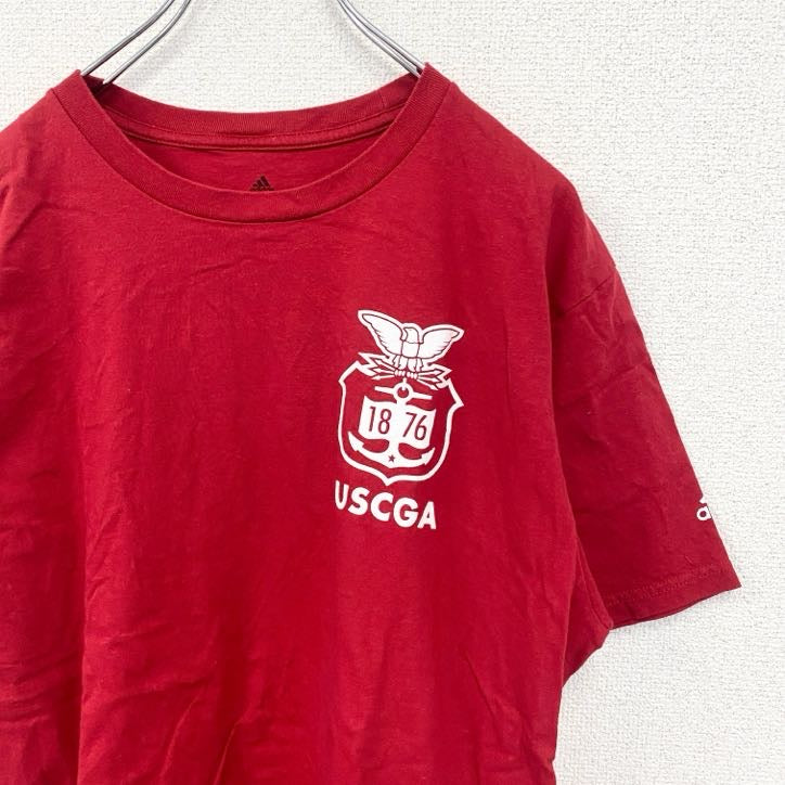 古着　used　adidas　アディダス　半袖プリントTシャツ　USCGA　CADRE　レトロデザイン　赤　レッド　Lサイズ