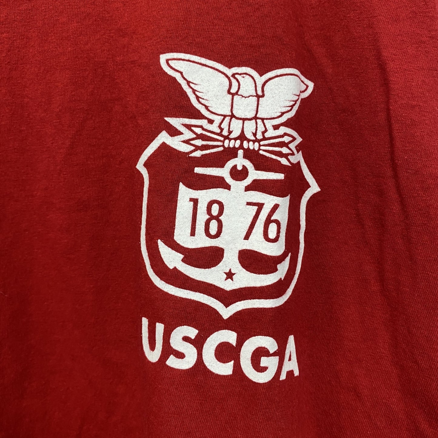 古着　used　adidas　アディダス　半袖プリントTシャツ　USCGA　CADRE　レトロデザイン　赤　レッド　Lサイズ