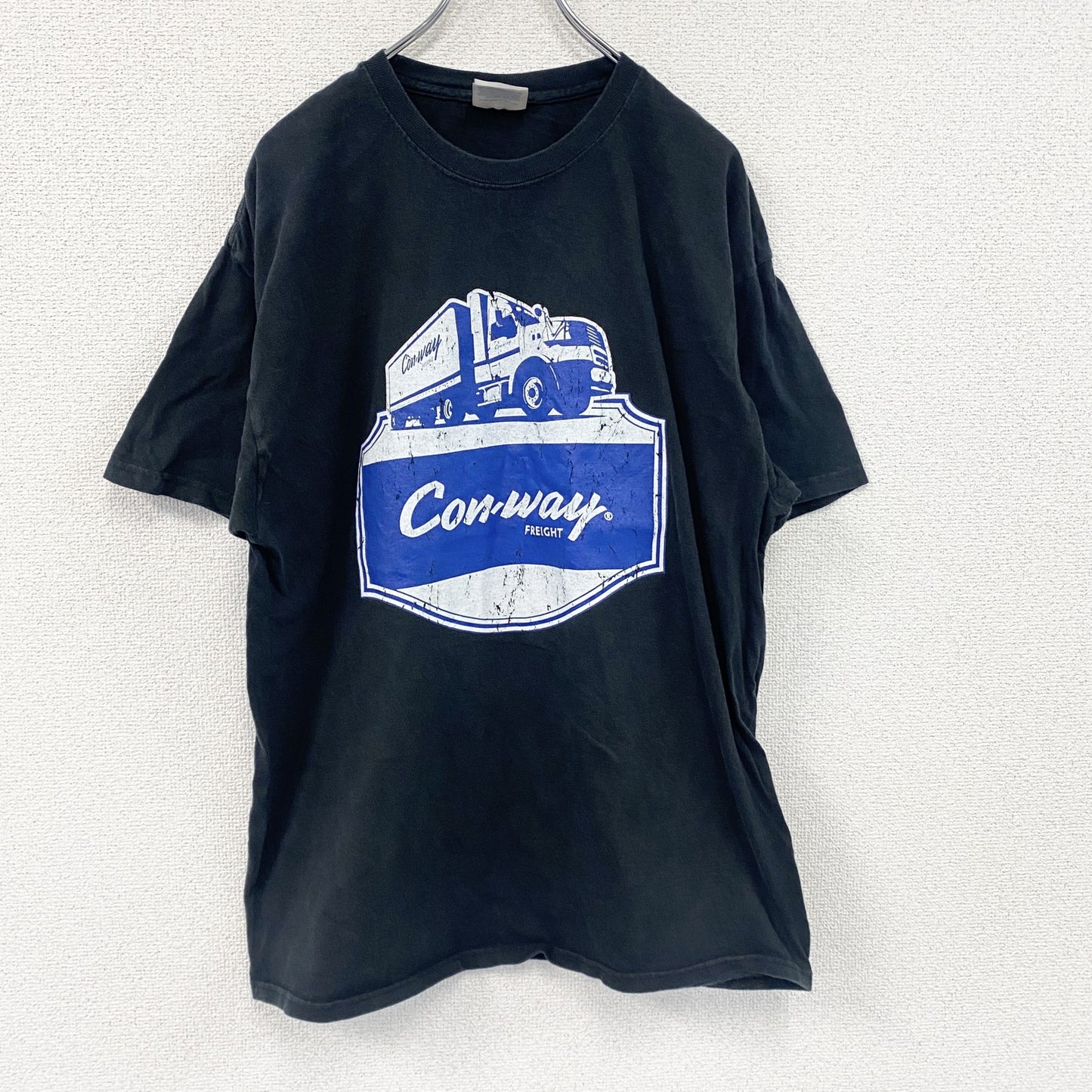Hanes　ヘインズ　半袖プリントTシャツ　Con-way Freight　企業ロゴ　黒　ブラック　XLサイズ