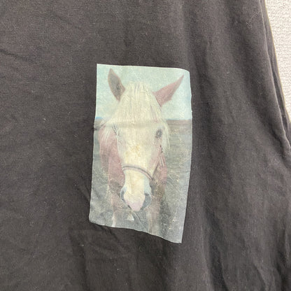 半袖プリントフォトTシャツ　ポニー　レトロ写真　両面プリント　誰やねん　クルーネック　黒　ブラック　Lサイズ