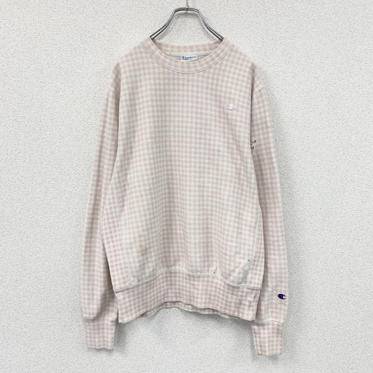 Champion　チャンピオン　リバースウィーブ　スウェット/トレーナー　ギンガムチェック　刺繍ロゴ　ピンク　Mサイズ