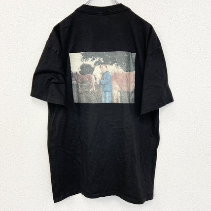 半袖プリントフォトTシャツ　ポニー　レトロ写真　両面プリント　誰やねん　クルーネック　黒　ブラック　Lサイズ