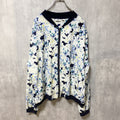 古着 used　CATO　長袖フルジップジャケット　ブルゾン　アウター　花柄　ヴィンテージ　白　ネイビー　Lサイズ