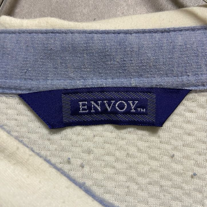 古着 used　ENVOY　長袖ハーフボタンスウェット　襟付トレーナー　白　ホワイト　水色　ブルー　オーバーサイズ　XLサイズ