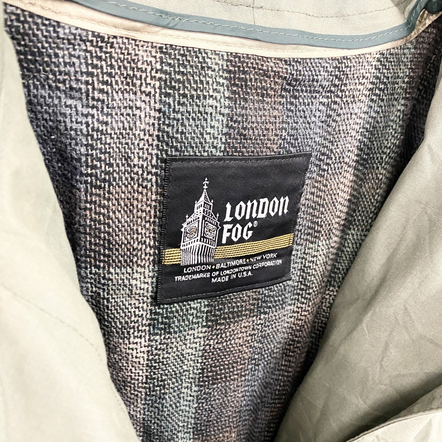LONDON FOG　ロンドンフォグ　トレンチコート　比翼仕立て　チェックライナー　カーキ　14サイズ