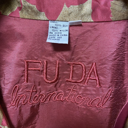 古着 used　FUDA International　長袖シルクジャケット　肩パッド付きブルゾン　総柄　ハイネック　ヴィンテージ