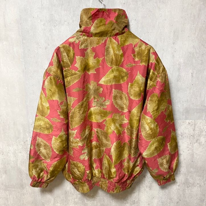 古着 used　FUDA International　長袖シルクジャケット　肩パッド付きブルゾン　総柄　ハイネック　ヴィンテージ