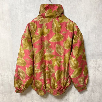 古着 used　FUDA International　長袖シルクジャケット　肩パッド付きブルゾン　総柄　ハイネック　ヴィンテージ