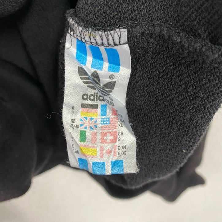 80s～　adidas　アディダス　スウェット/トレーナー　ロゴ刺繡　マルチカラー　黒　ブラック　XLサイズ