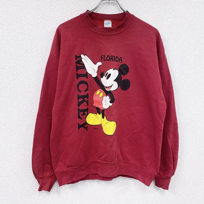 80s　 Velva Sheen　Mickey Mouse　Disney　スウェット/トレーナー　赤　レッド　Lサイズ