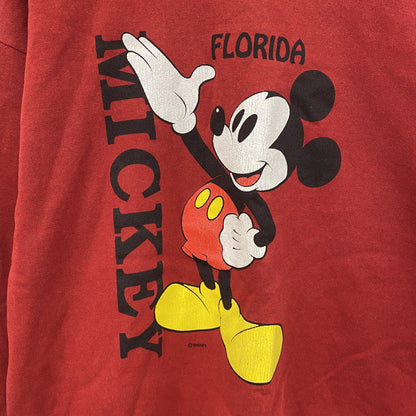 80s　 Velva Sheen　Mickey Mouse　Disney　スウェット/トレーナー　赤　レッド　Lサイズ