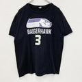 古着 used　ノーブランド　半袖デザインプリントTシャツ　BADGERHAWK　クルーネック　カジュアルデザイン　黒　Mサイズ