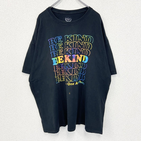 古着 used　DOM　半袖デザインプリントTシャツ　ビッグT　BEKIND　カラフル　クルーネック　カジュアル　黒　3XLサイズ
