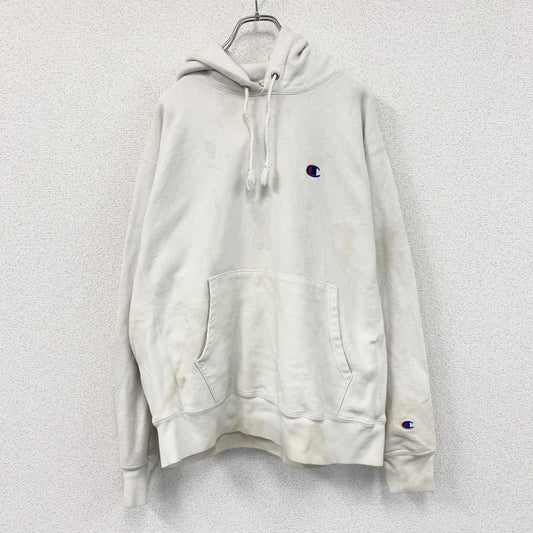 Champion　チャンピオン　リバースウィーブ　スウェットパーカー/フーディー　刺繍ロゴ　ワンポイント　現行　白　ホワイト　Lサイズ
