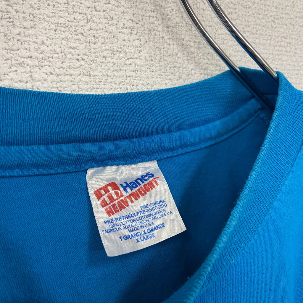 90s　Hanes　ヘインズ　半袖プリントTシャツ　ヴィンテージ　シングルステッチ　水色　ライトブルー　XLサイズ