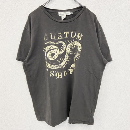 古着 used　H&M 　半袖ダメージデザインプリントTシャツ　CUSTTOM SHOP　クルーネック　灰色　XLサイズ