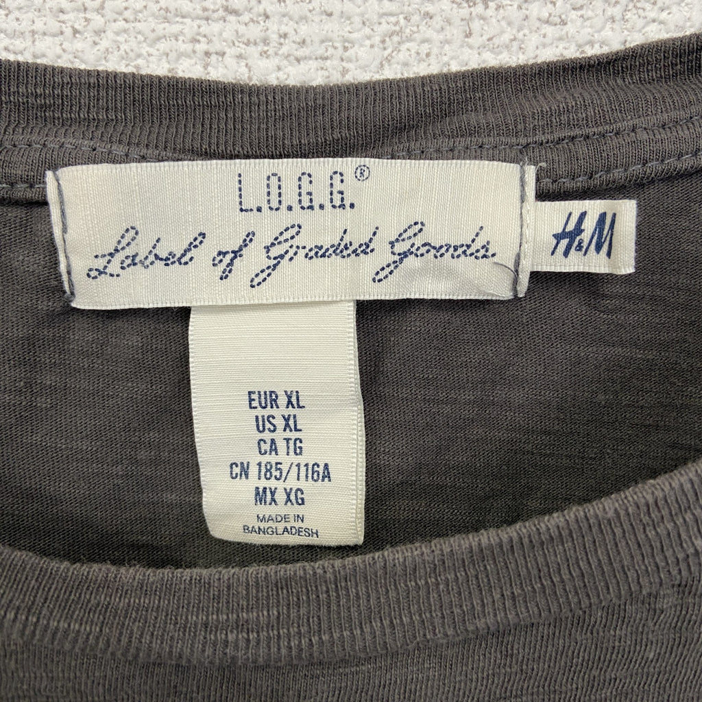 古着 used　H&M 　半袖ダメージデザインプリントTシャツ　CUSTTOM SHOP　クルーネック　灰色　XLサイズ