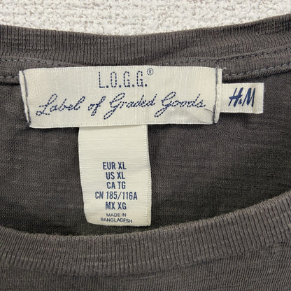 古着 used　H&M 　半袖ダメージデザインプリントTシャツ　CUSTTOM SHOP　クルーネック　灰色　XLサイズ