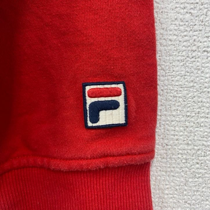 古着　used　FILA　フィラ　パーカー　プルオーバー　裏起毛　ブランドロゴ　レトロ　トリコロール　赤　白　青　Sサイズ