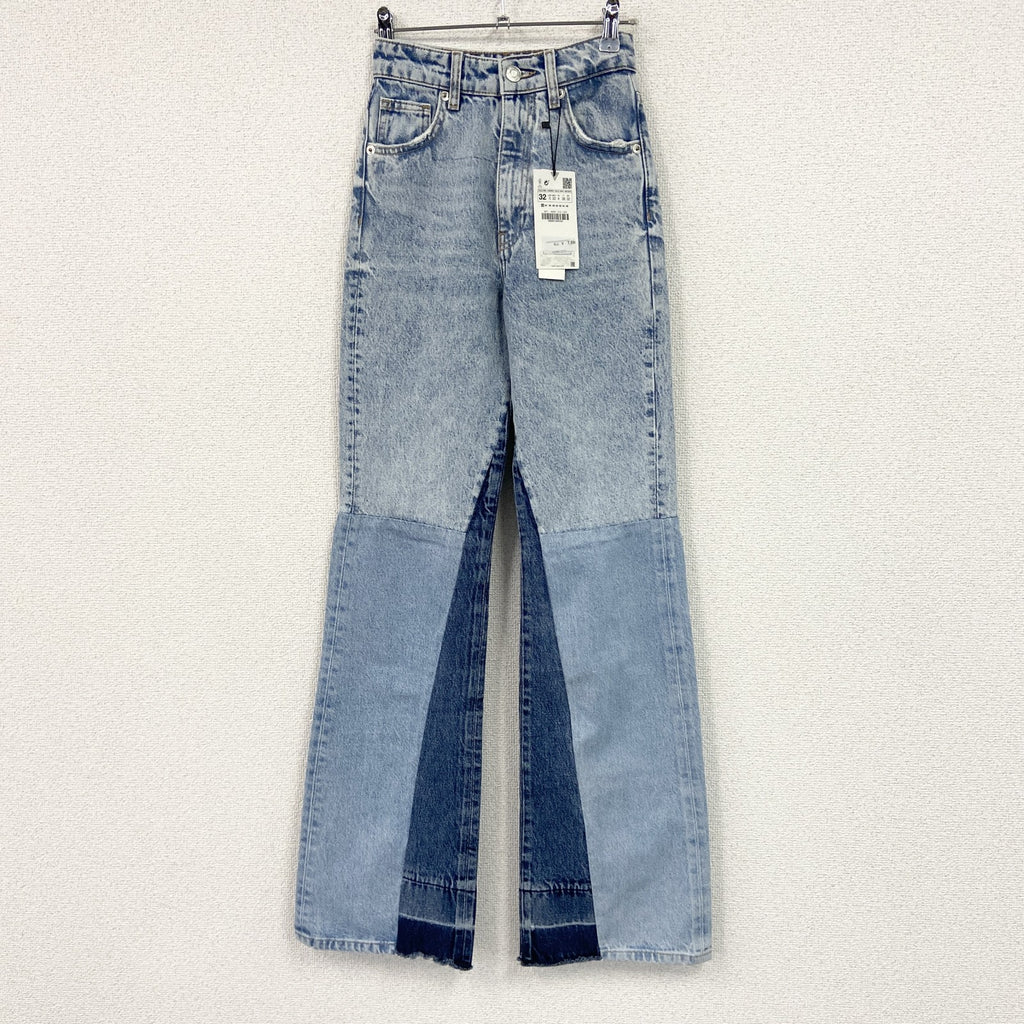 ZARA　ザラ　デニムパンツ/ジーンズ　デッドストック　パッチワーク　ジップフライ　切り替え　インディゴ　32サイズ