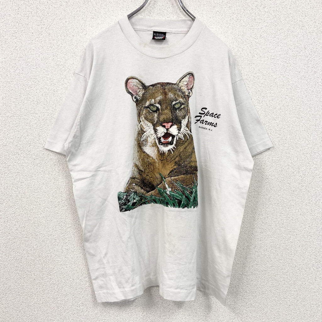 80s　SCREEN STARS　半袖アニマルプリントTシャツ　ヴィンテージ　シングルステッチ　白　ホワイト　XLサイズ