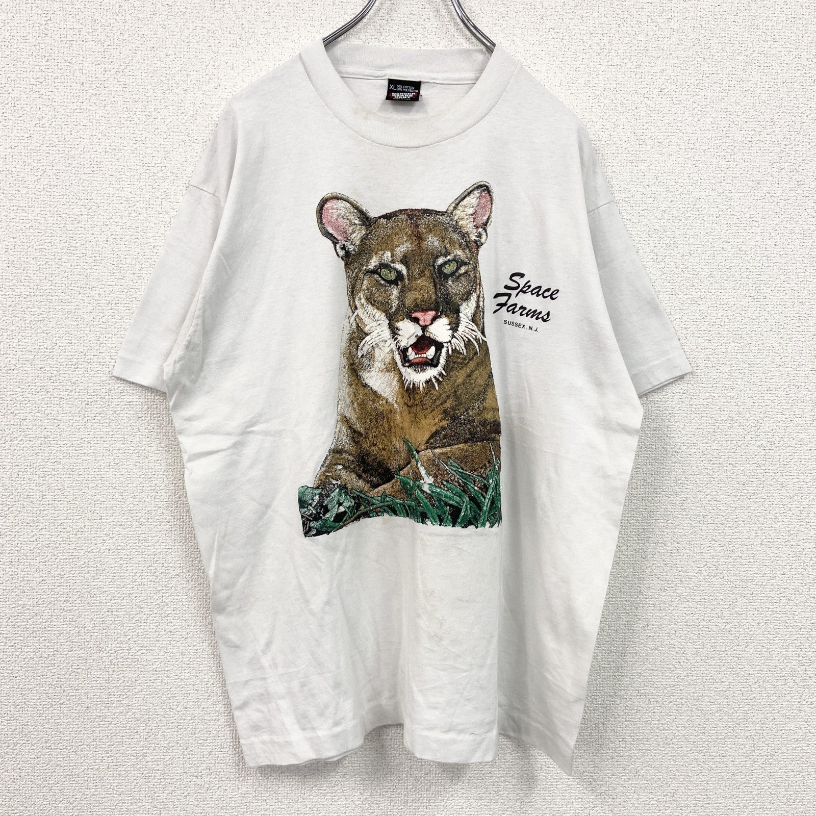 80s　SCREEN STARS　半袖アニマルプリントTシャツ　ヴィンテージ　シングルステッチ　白　ホワイト　XLサイズ