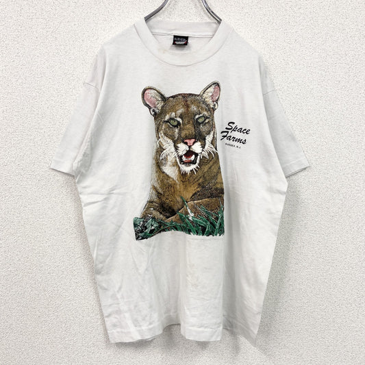 80s　SCREEN STARS　半袖アニマルプリントTシャツ　ヴィンテージ　シングルステッチ　白　ホワイト　XLサイズ