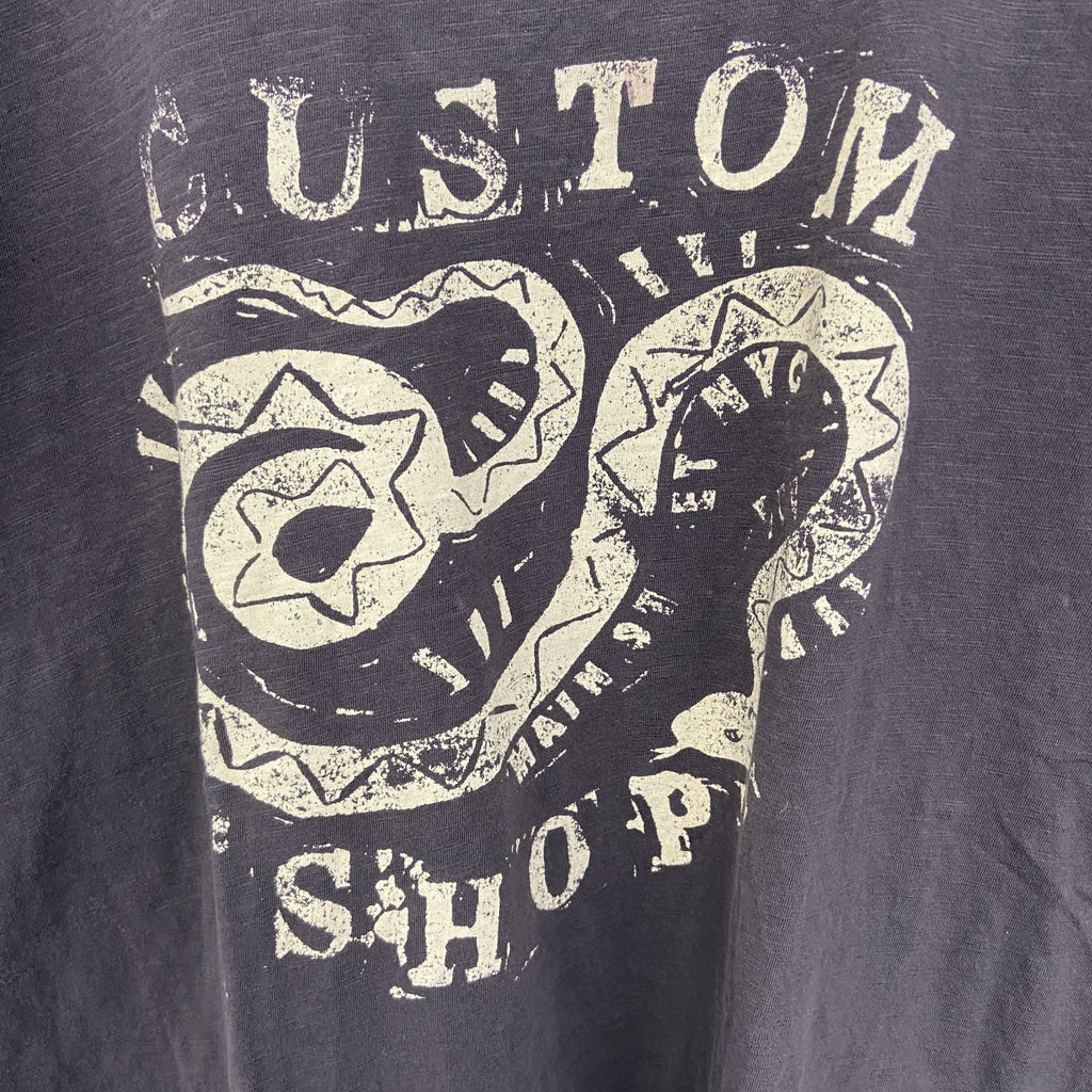 古着 used　H&M 　半袖ダメージデザインプリントTシャツ　CUSTTOM SHOP　クルーネック　灰色　XLサイズ