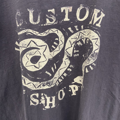 古着 used　H&M 　半袖ダメージデザインプリントTシャツ　CUSTTOM SHOP　クルーネック　灰色　XLサイズ