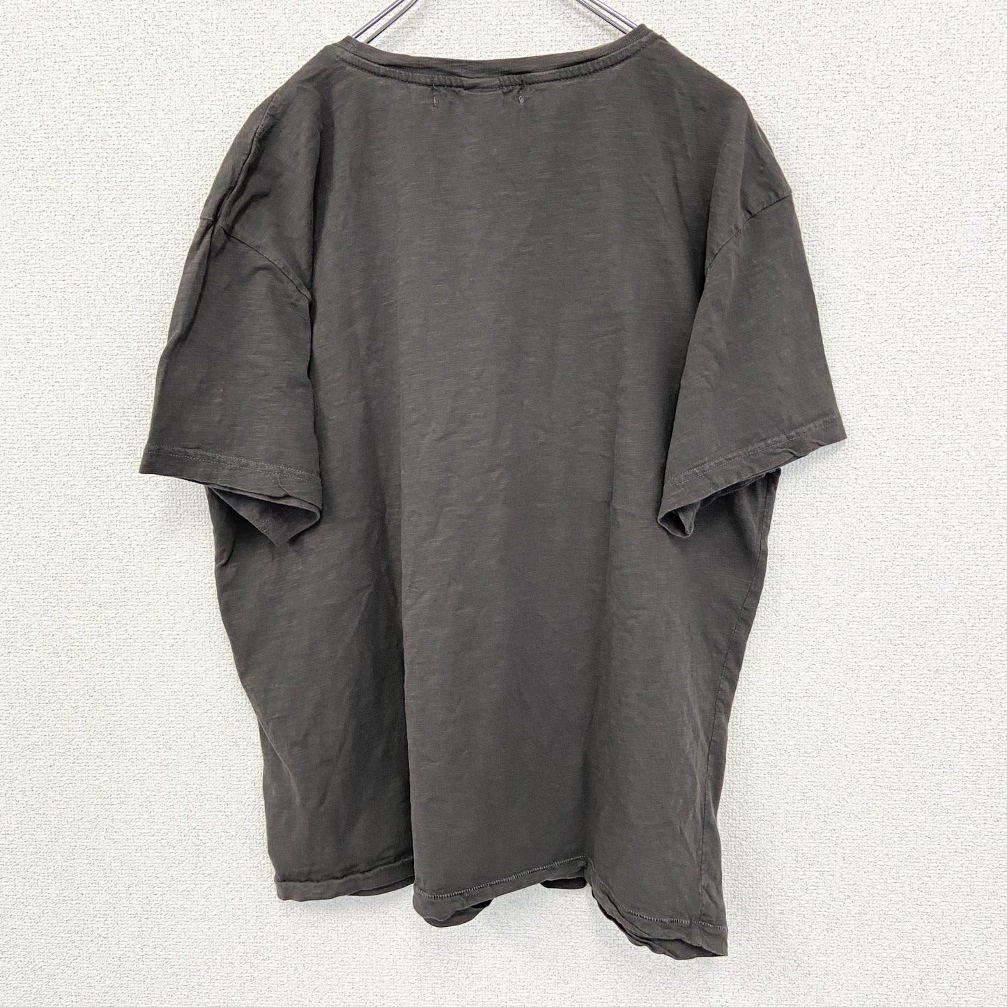 古着 used　H&M 　半袖ダメージデザインプリントTシャツ　CUSTTOM SHOP　クルーネック　灰色　XLサイズ