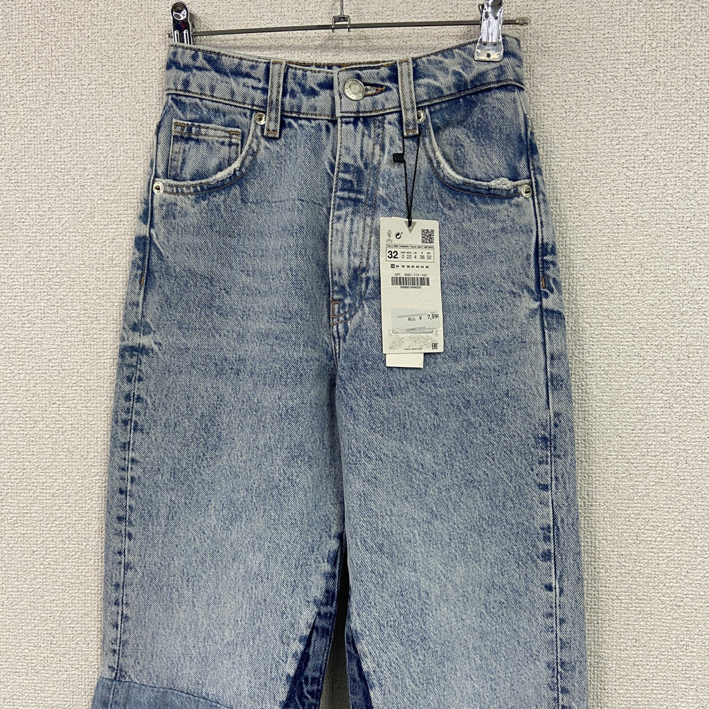 ZARA　ザラ　デニムパンツ/ジーンズ　デッドストック　パッチワーク　ジップフライ　切り替え　インディゴ　32サイズ