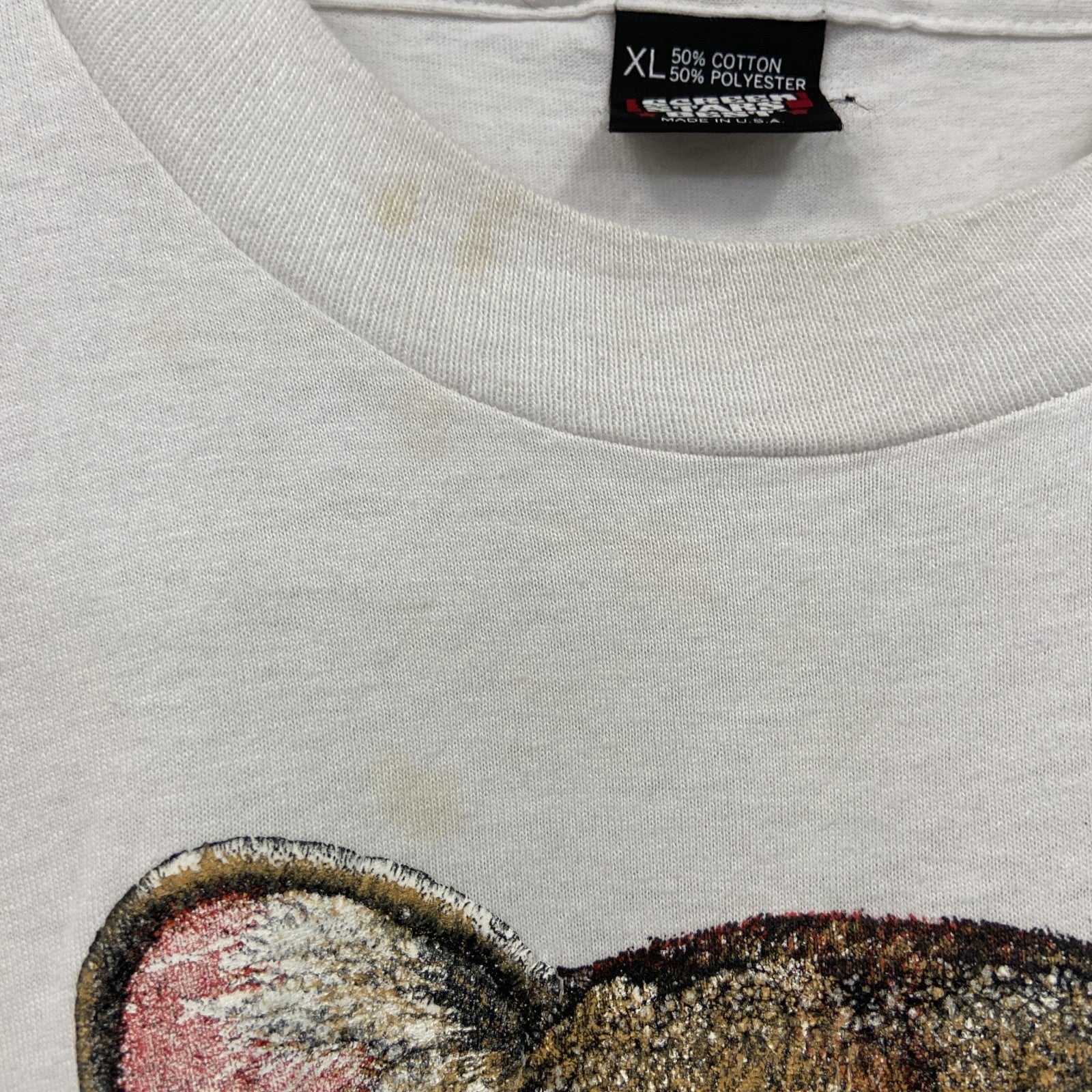 80s　SCREEN STARS　半袖アニマルプリントTシャツ　ヴィンテージ　シングルステッチ　白　ホワイト　XLサイズ