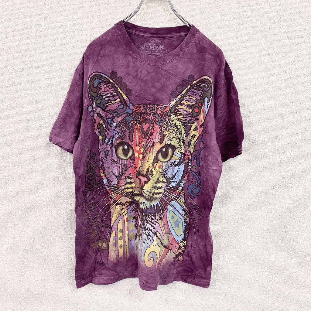 THE MOUNTAIN　ザマウンテン　半袖アニマルプリントTシャツ　猫　タイダイ　紫　パープル　Mサイズ